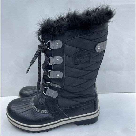Sorel Girls Tofino II Fur Trim Waterproof Rubber Rain Boots Black Sz 5 - Picture 9 of 12